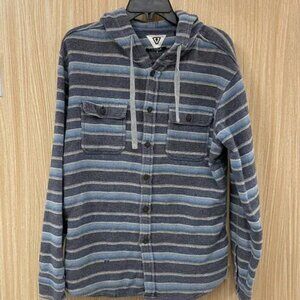 Men's Vissla Pumphouse Blue Stripe Hooded Shirt Jacket Shacket Hoodie Flannel